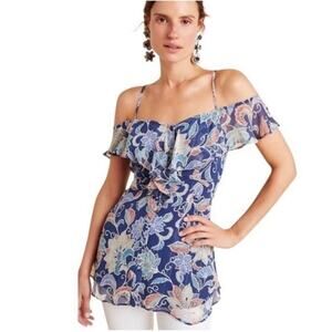NWT‎ Anthropologie Maeve Mariposa Open Shoulder Ruffle Top Size 4
